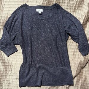 Ann Taylor LOFT Black Sparkle Scoop-Neck Knit Top Medium